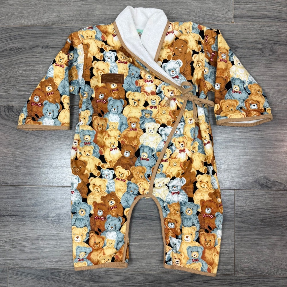 Vintage Maggi Bebe 12M Teddy Bear Print Terry Wrap Romper Made in Canada